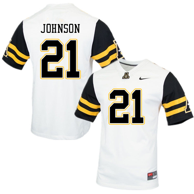 Men #21 Elijah Johnson Appalachian State Mountaineers College Football Jerseys Sale-White